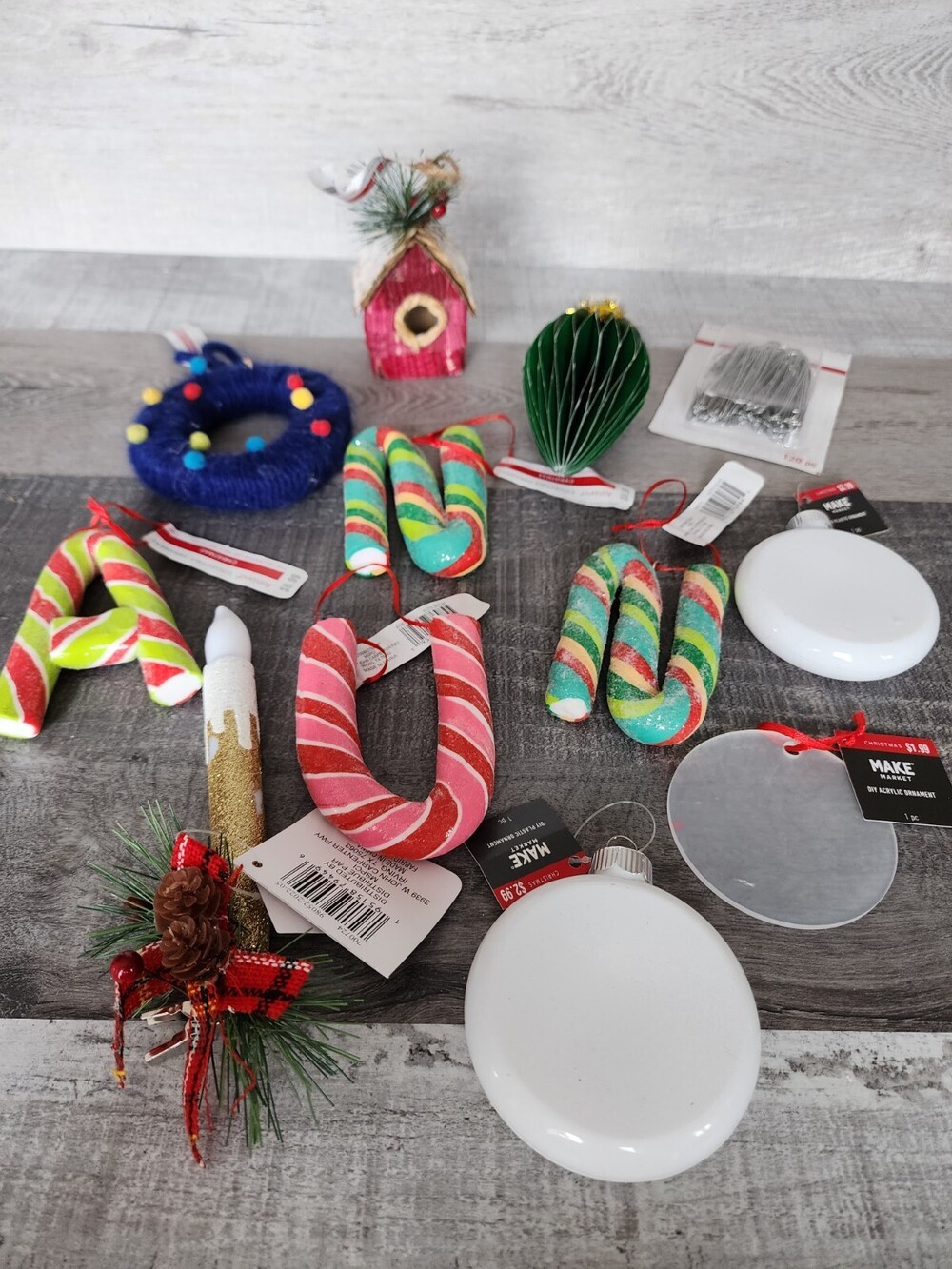 NEW - Ashland Christmas Holiday Tree Ornament LOT - Birdhouse Candy Mini Wreath+